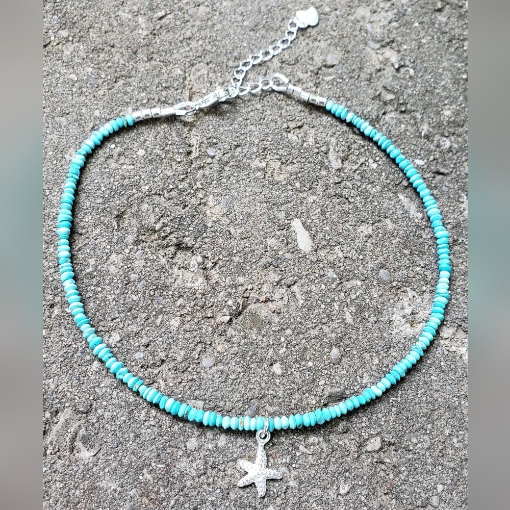 Beaded Turquoise Starfish Charm Anklet NWOT